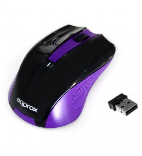 RATÓN ÓPTICO INALÁMBRICO APPROX ECO APPWMEP - 2.4GHZ - 1200DPI - ALCANCE HASTA 10M - NANO RECEPTOR USB - PLUG AND PLAY - LILA/NE