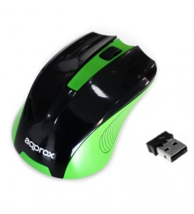 RATÓN ÓPTICO INALÁMBRICO APPROX APPWMEGP V2 - 2.4GHZ - 1200DPI - ALCANCE HASTA 10M - NANO RECEPTOR USB - PLUG AND PLAY - VERDE/N