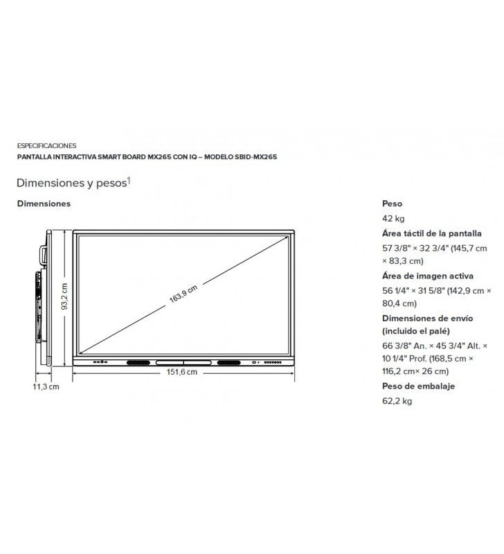 PANTALLA INTERACTIVA SMART Board MX265-V2 65" ANDROID 8