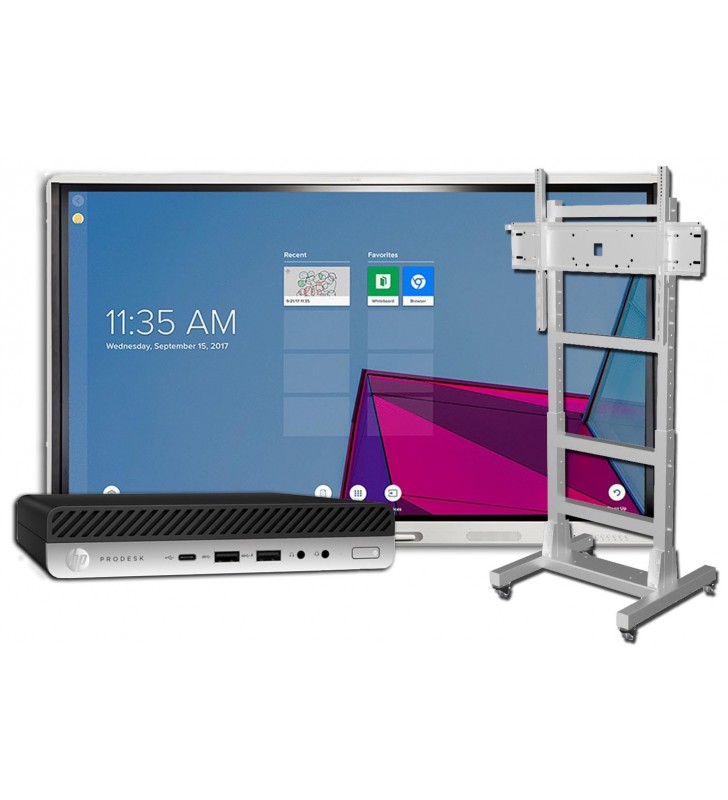 BUNDLE SMART Board MX275-V2 + HP PRODESK 600 G3 Mini Desktop WIN 10 Educacion + SOPORTE MIF FLEX MOVIL - BLANCO
