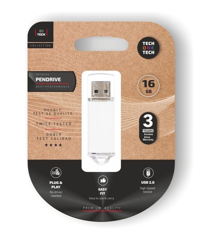 Pendrive 16GB Tech One Tech Basic USB 2.0/ Blanco