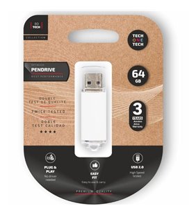 Pendrive 64GB Tech One Tech Basic USB 2.0/ Blanco