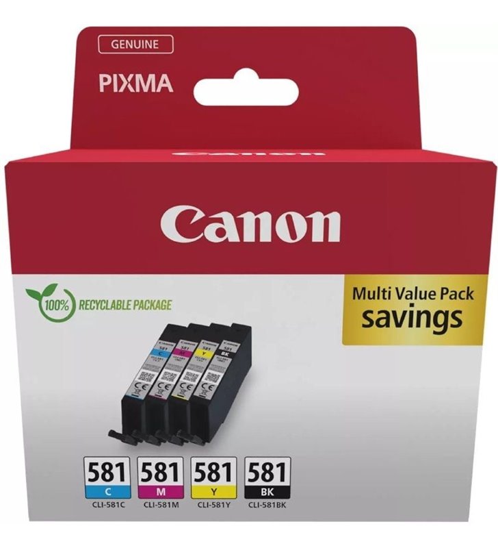 Cartucho de Tinta Original Canon CLI-581 XL Multipack/ Cian/ Magenta/ Amarillo/ Negro