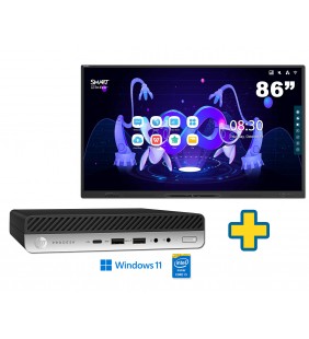 SMART Board GX186-V3 86" + ORDENADOR HP PRODESK 600 G5 I5-9500T 8GB NVME 256GB WIFI Mini WIN 11 PROF. 64BIT EDUCACION OCASIÓN