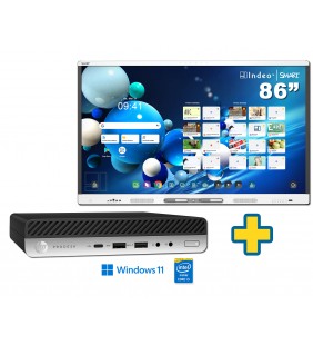 SMART Board MX286-V5 86" + ORDENADOR HP PRODESK 600 G5 I5-9500T 8GB NVME 256GB WIFI Mini WIN 11 PROF. 64BIT EDUCACION OCASIÓN