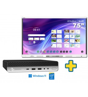 SMART Board MX275-V5 75" + ORDENADOR HP PRODESK 600 G5 I5-9500T 8GB NVME 256GB WIFI Mini WIN 11 PROF. 64BIT EDUCACION OCASIÓN