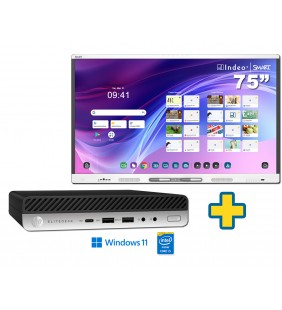 SMART Board MX275-V5 75" + ORDENADOR HP ELITEDESK 800 G4 I5-8500T 16GB NVME 256GB WIFI Mini WIN 11 PROF. 64BIT EDUCACION OCASIÓN