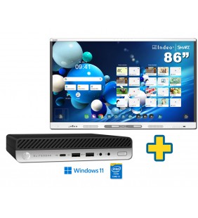 SMART Board MX286-V5 86" + ORDENADOR HP ELITEDESK 800 G4 I5-8500T 16GB NVME 256GB WIFI Mini WIN 11 PROF. 64BIT EDUCACION OCASIÓN