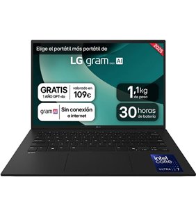 Portátil LG Gram 14ZD90T-G.AX78B Intel Core Ultra 7-255H/ 16GB/ 1TB SSD/ 14'/ Sin Sistema Operativo