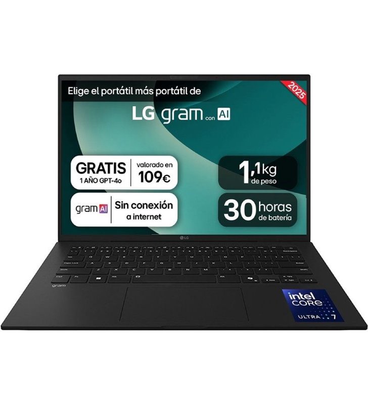 Portátil LG Gram 14ZD90T-G.AX78B Intel Core Ultra 7-255H/ 16GB/ 1TB SSD/ 14'/ Sin Sistema Operativo